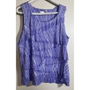 Chico's Size 4 Womens‎ White Purple Tank Top Tiered Ruffles Sleeveless Stretch